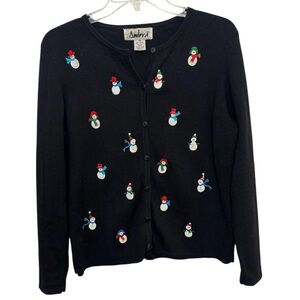 Ambra Women’s Snowman Black Christmas Sweater Petite Medium